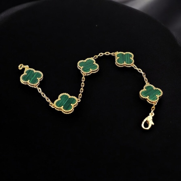 New Gold Plated Alhambra 5 Motifs Clovers Van Bracelet - Picture 5 of 10